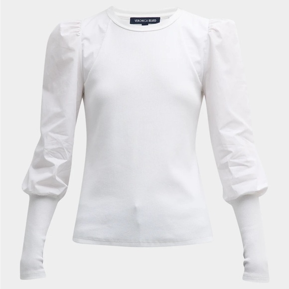 Veronica Beard Lyon Top White Ribbed Puff Long Sleeve Top - Picture 5 of 11